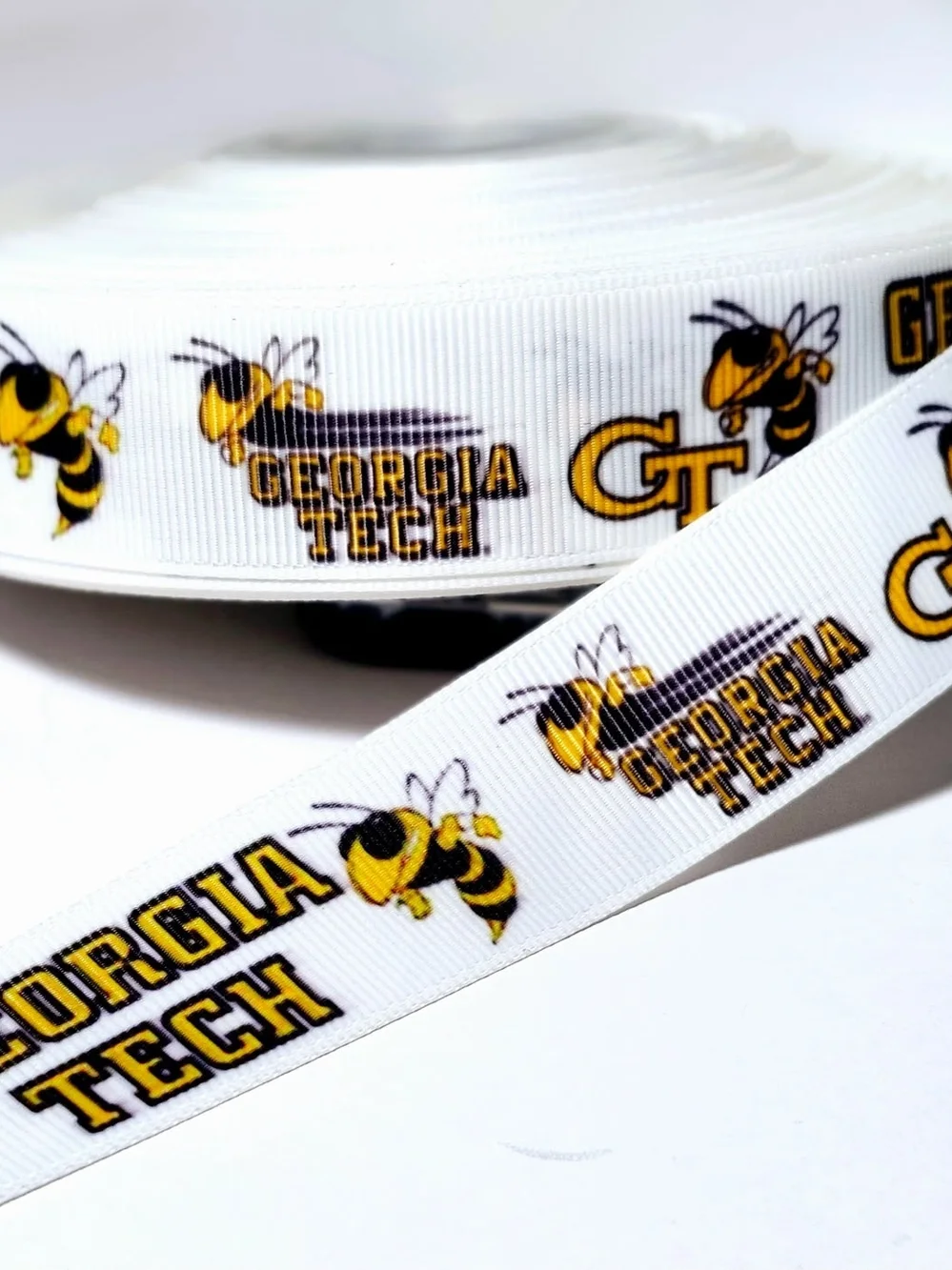 Georgia Tech Grosgrain Ribbon with Yellow Jacket Hornet Mascot Set 2 Yds